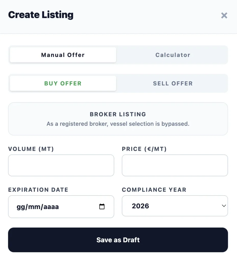 How to create a listing on fuel-eu marketplace